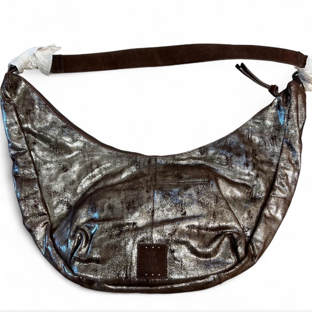 NWT Free People Brown Leather Sparta Sling Bag Large Boho Crossbody Shimmer - Picture 10 of 10